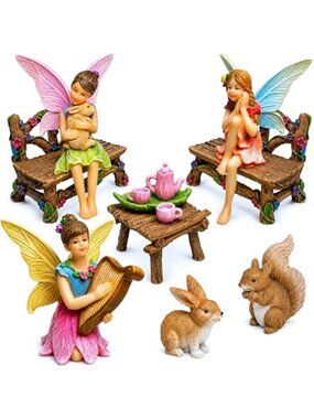 Fairy Garden Figurines - Miniature Decor Set (12 pcs) - Statues & Accessories